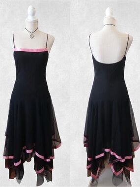 Y2K black and pink fairy mesh prom dress